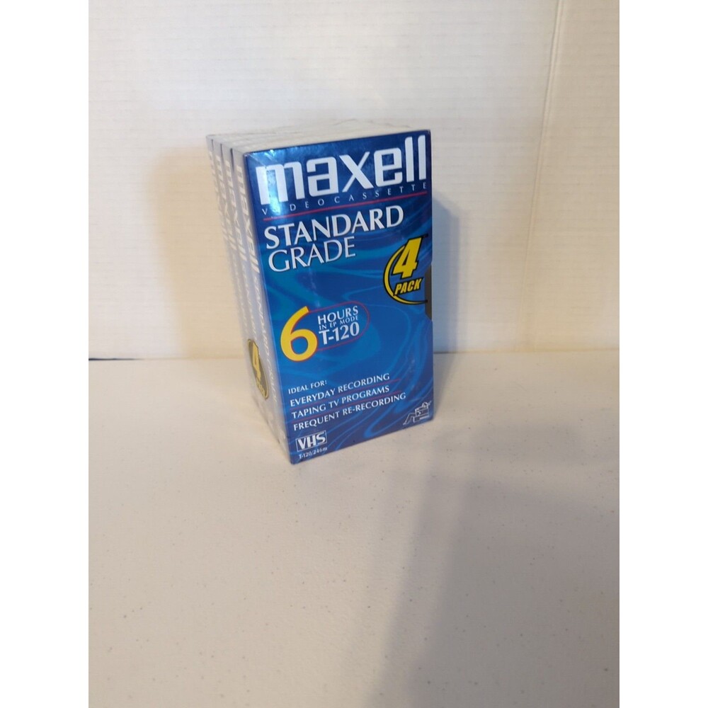 Maxell VHS Video Cassette 6 Hour Standard Grade T-120 Blank Tapes Sealed 4 Pack